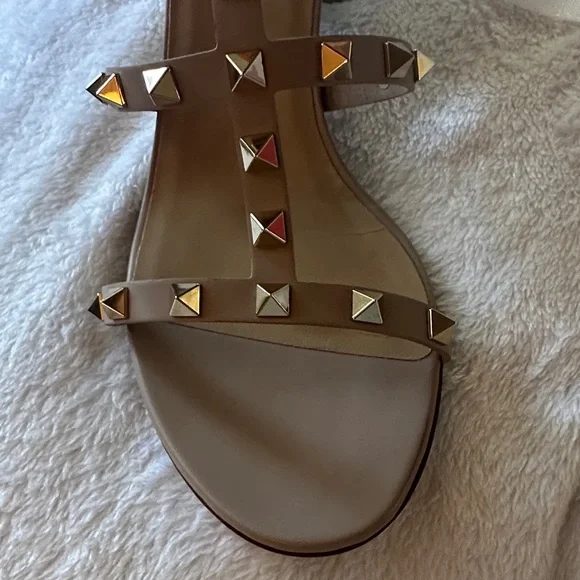 Valentino Garavani Tan Studded Sandals 60MM Rockstud Block Heal NWT dusk bag - Picture 9 of 14
